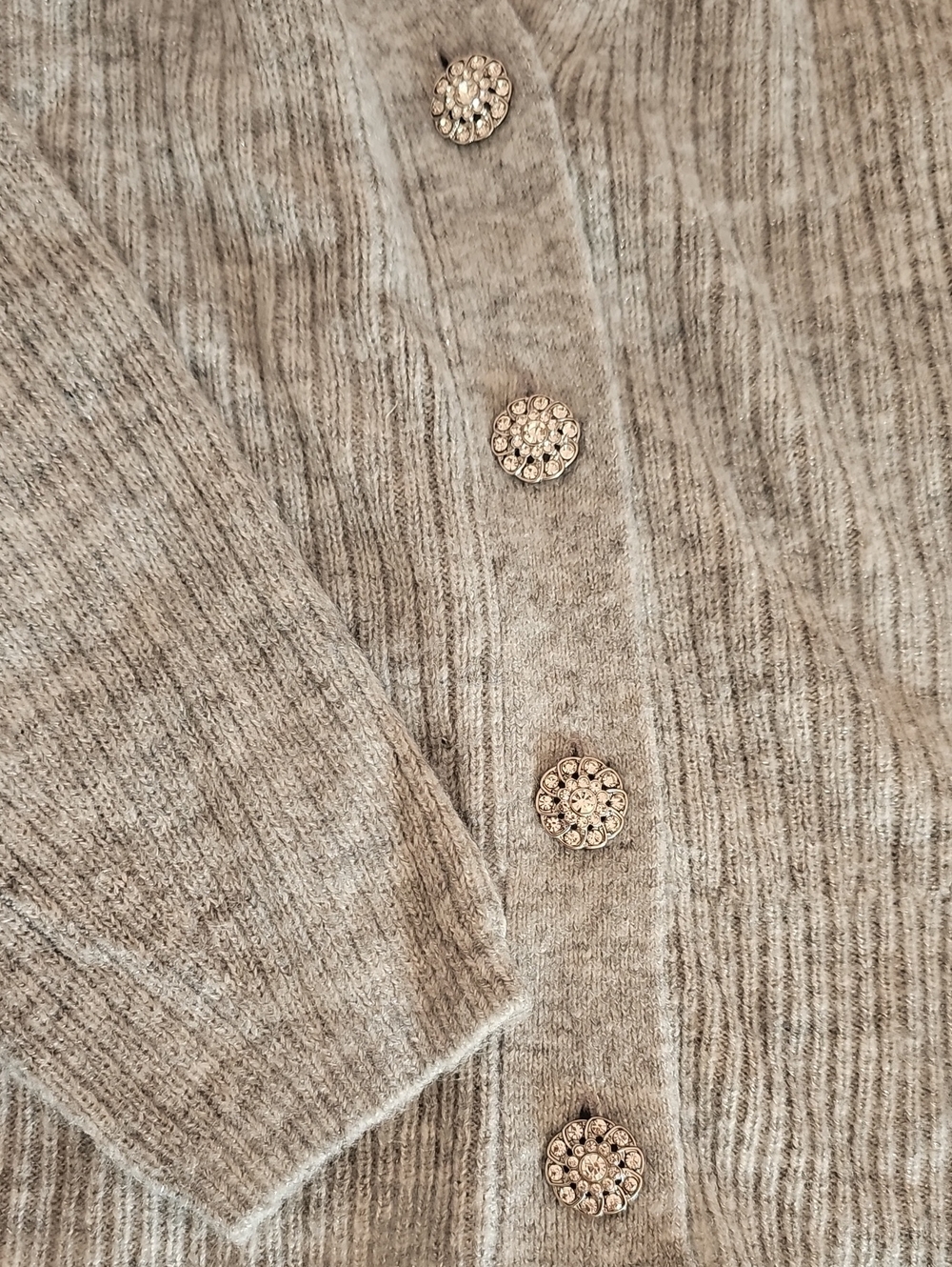 Talbots Gray Ribbed V-Neck Button Cardigan - Picture 6 of 7